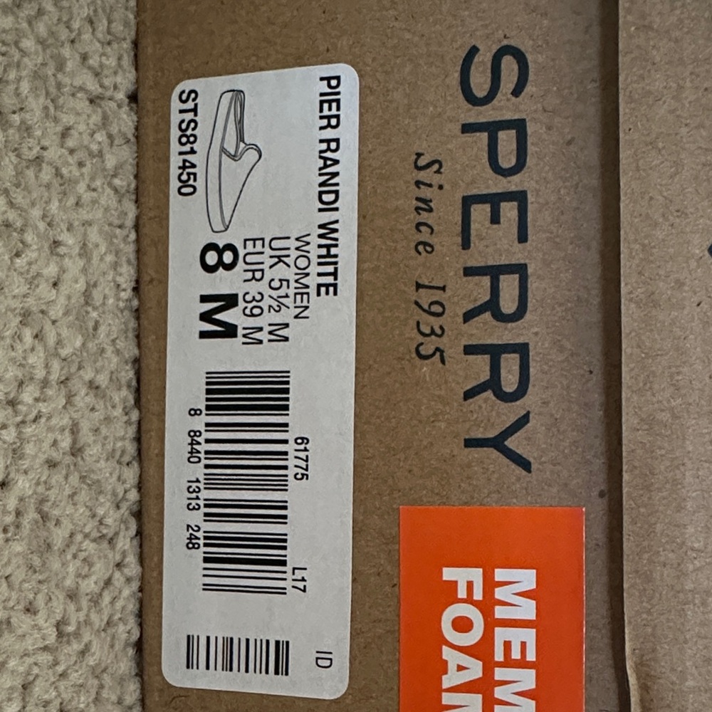 Sperry White Canvas Slip-On Sneakers with Navy Trim - Picture 2 of 3